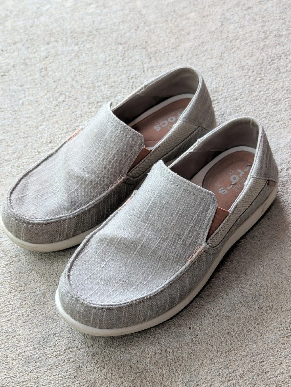 CROCS Men's Slip-On Loafers in Taupe with Copper Colored Accents